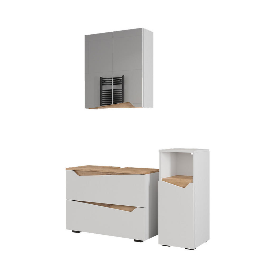 SET MOBILIER BAIE Marelle, Alb/Stejar artizanal, 3 piese