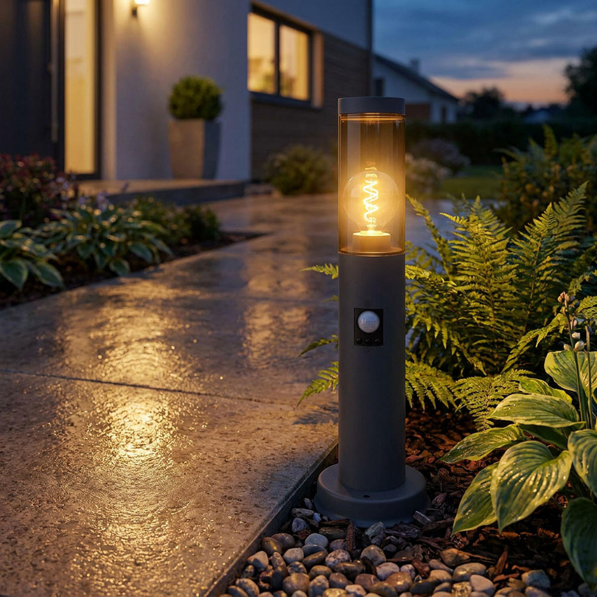 LED AUSSENLEUCHTE Edelstahl Anthrazit - Anthrazit, Metall (12.7/12.7/45cm) - Globo Lighting