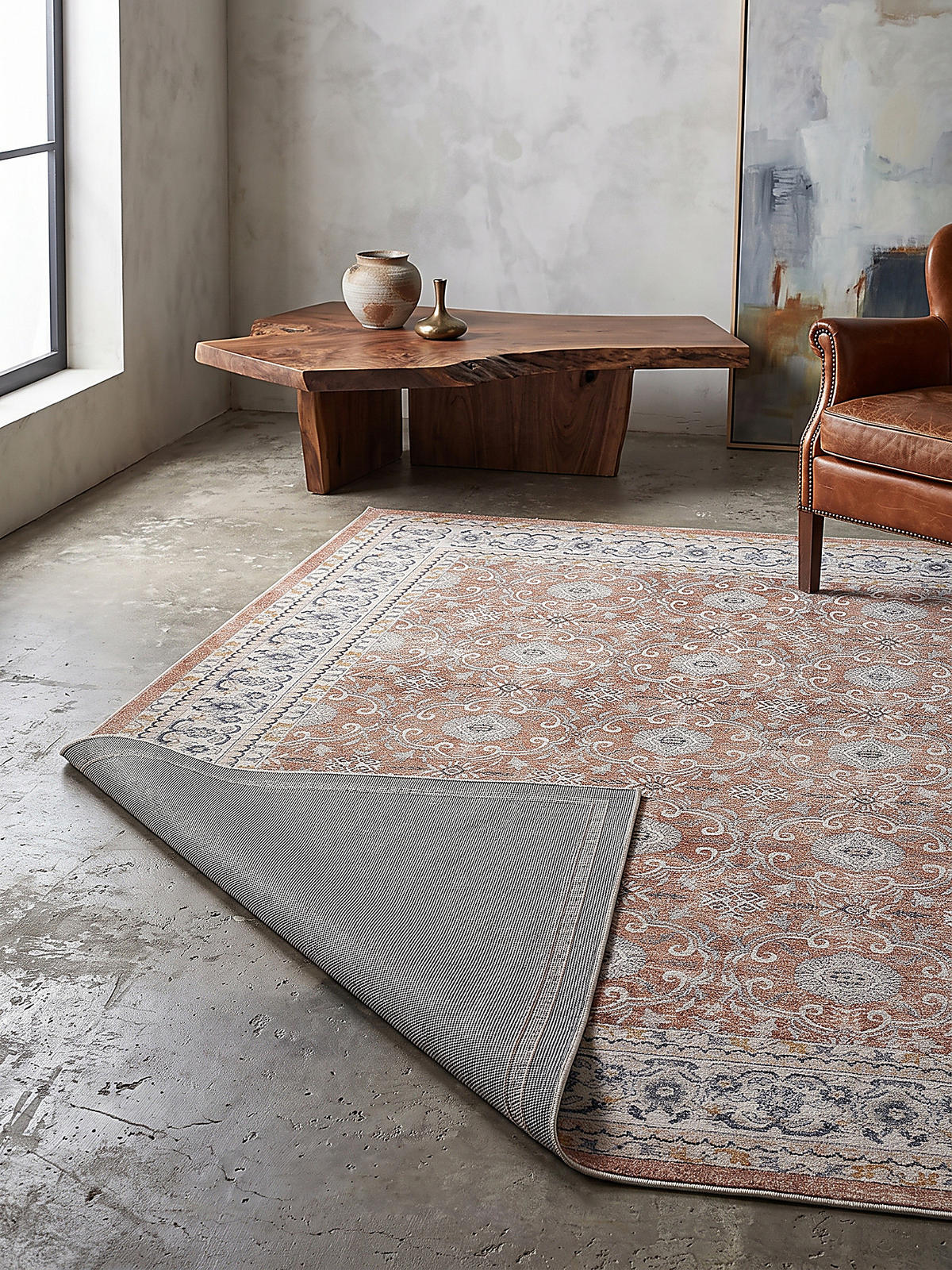 TEPPICH Kurzflor, waschbar, mit floralen Ornamenten, VERNANTE in Terrakotta-Creme, 140 x 200 cm - Rot, Textil (140/200cm) - KADIMA DESIGN