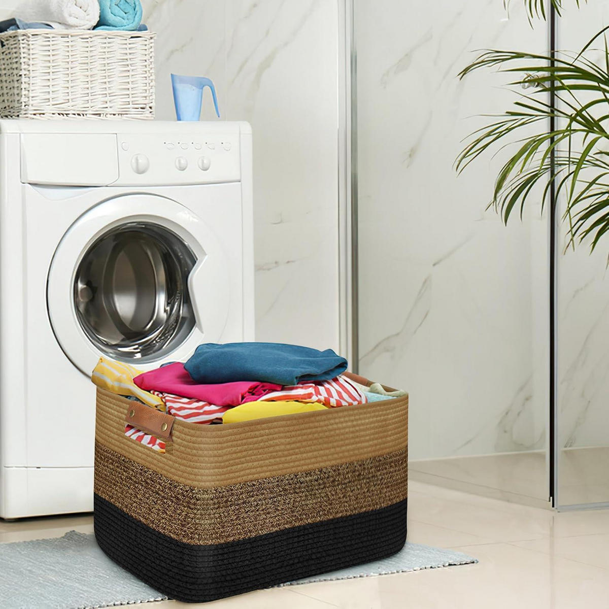 WÄSCHEKORB Baumwollseil Schwarz Dunkelbraun 55 x 38 x 30 cm - Multicolor, Naturmaterialien (55/30/38cm)