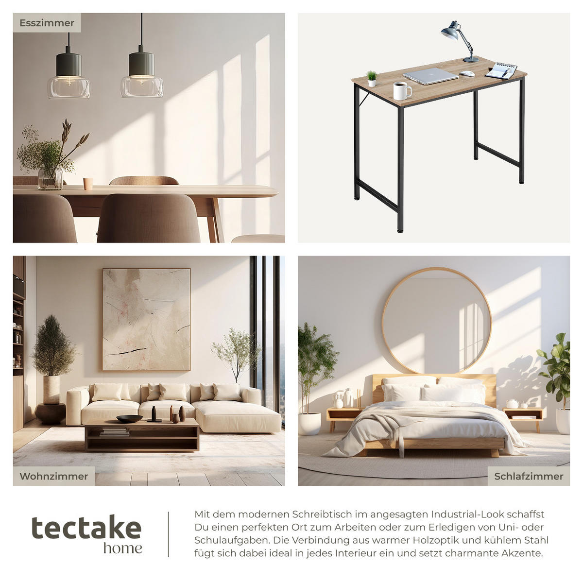 SCHREIBTISCH Jenkins, Höhe 75, 5 cm, Industrial Holz hell, Eiche Sonoma - Naturfarben, Holzwerkstoff (50/80/75.5cm) - tectake