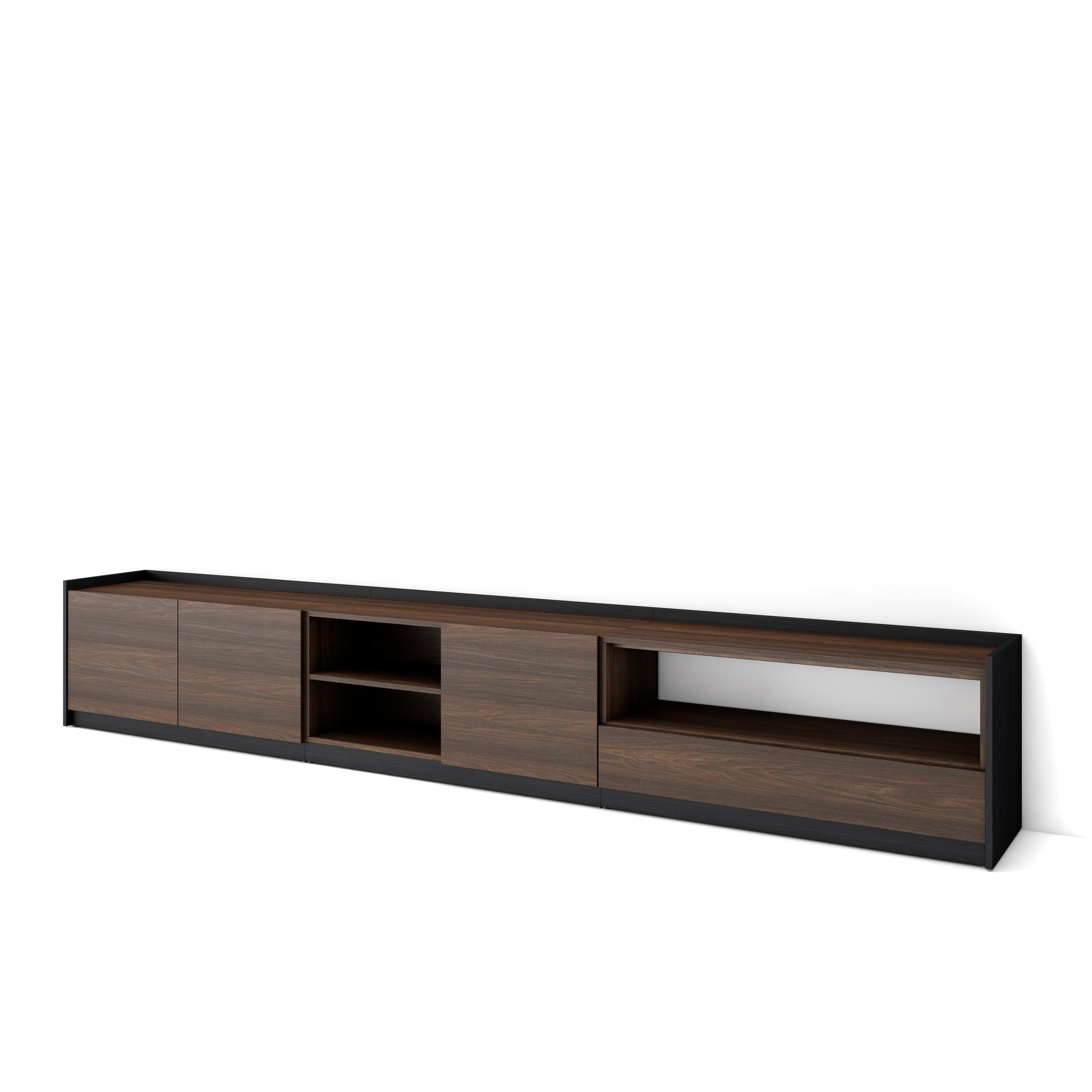 TV-SCHRANK, Lowboard, Dunkler Eiche und Schwarz, 310/37/50cm - Dunkelbraun, Holzwerkstoff (310/50/37cm) - Skraut Home