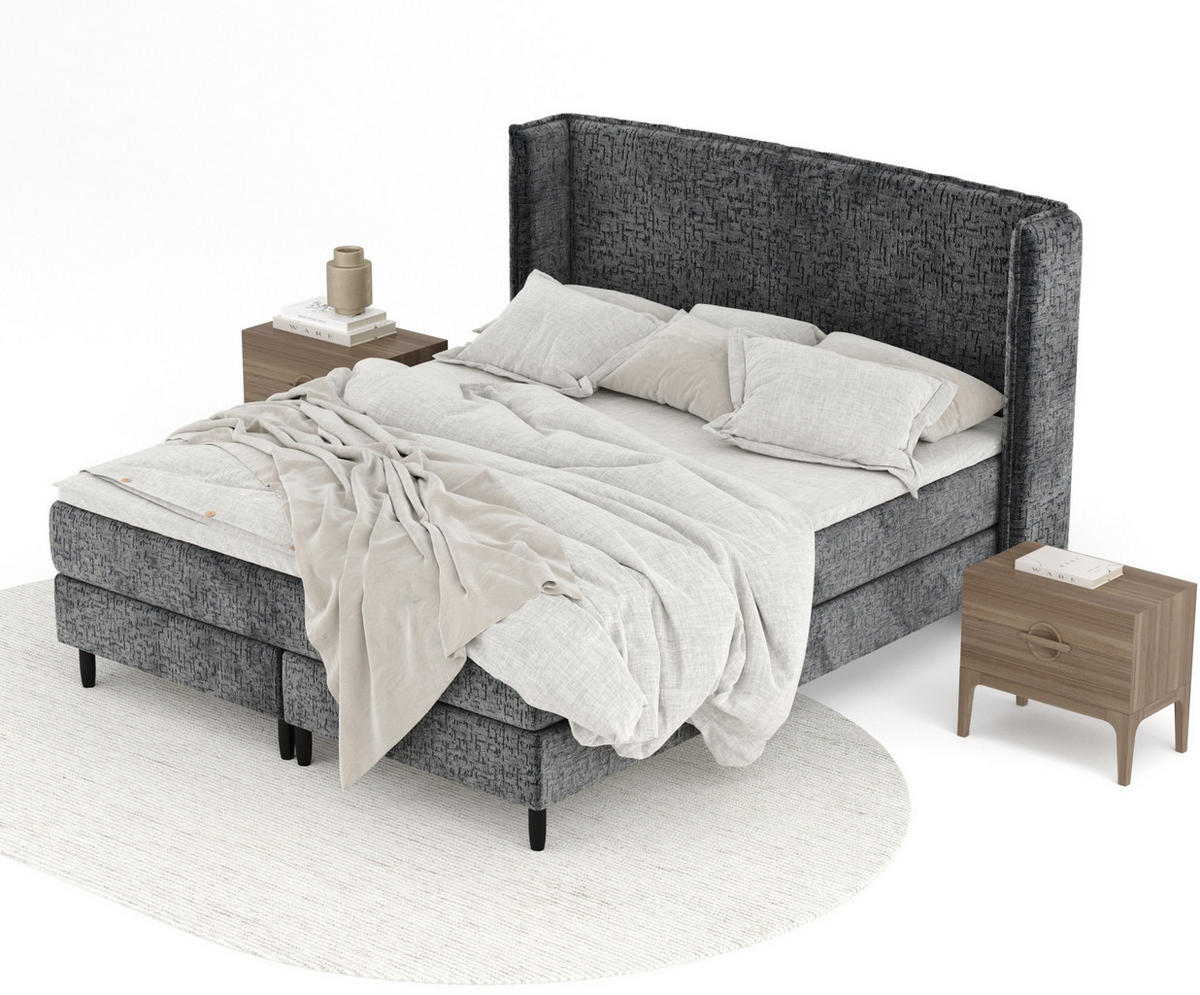 KONTINENTALBETT Ardis Anthrazit 160/200 cm mit Matratze und Topper - Anthrazit/Schwarz, Holz/Holzwerkstoff (160/200cm) - Maison de Reve