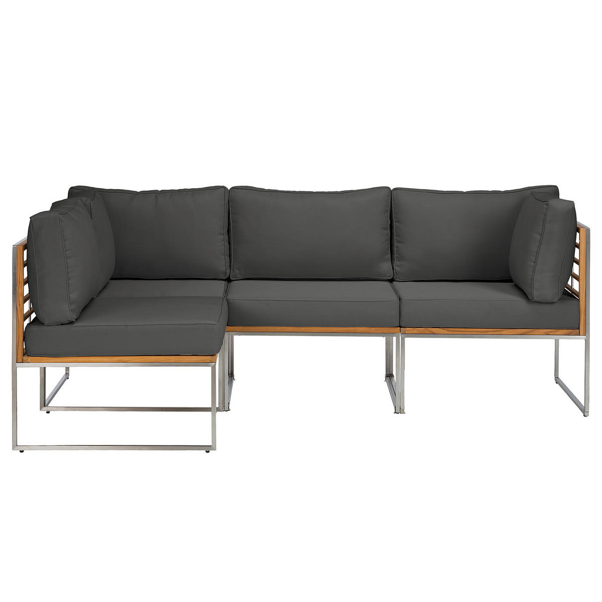 LOUNGESET - 4-teilig - Webstoff / Teak massiv - Anthrazit, Holz/Textil - home24