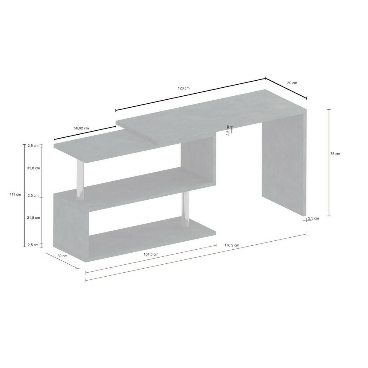 SCHREIBTISCH Glänzendes Weiß 50/120/75 cm - Weiß, Holzwerkstoff (50/120/75cm) - DMORA