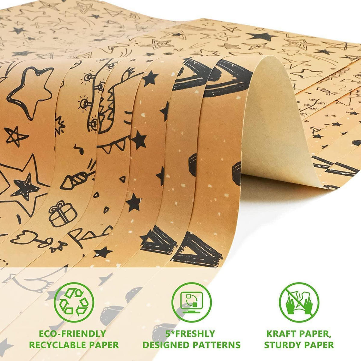 GESCHENKPAPIER Set 5-teilig Kraftpapier mit Schnur und Anhängern - Multicolor, Papier (15/0.6/19cm)