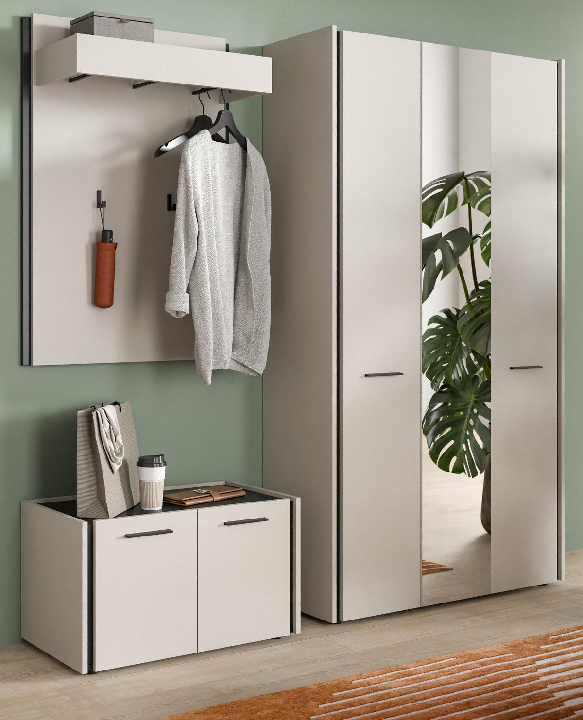 GARDEROBEN-SET 3-teilig Kaschmir 197 x 190 cm, Garderobenkombination mit Soft-Close - Kaschmir/Schwarz, Holzwerkstoff/Kunststoff (197/190/40cm) - Inn.Furn