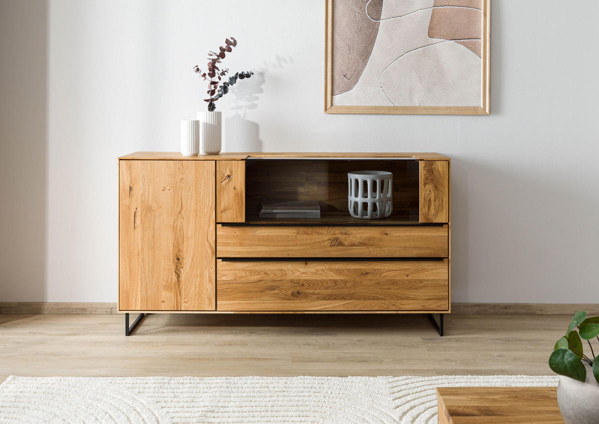 SIDEBOARD Wildeiche 160x43x87 natur geölt WIEN #220 - Braun, Holz (160/87/43cm) - Massivmoebel24
