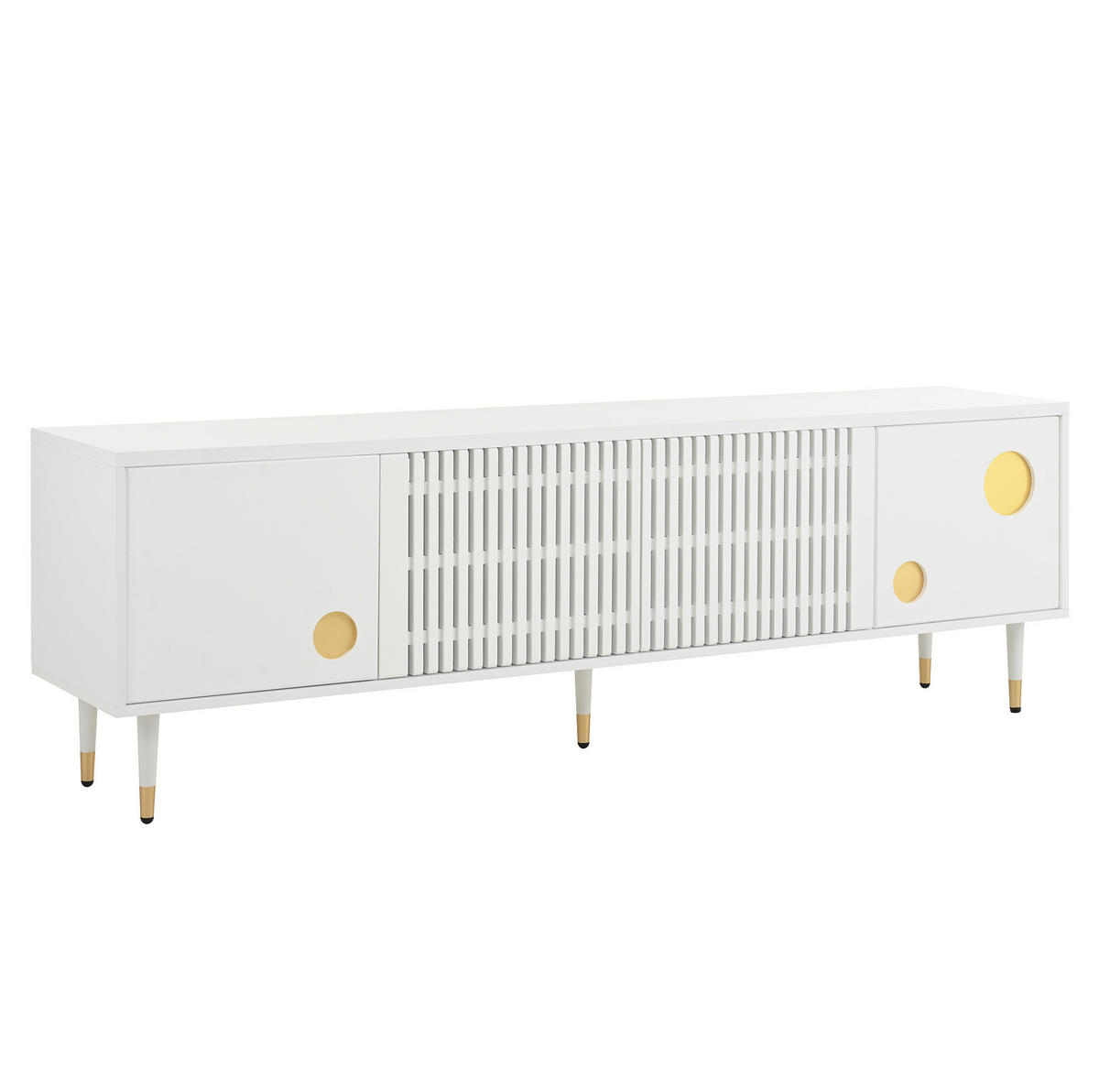 TV ormarić 170/36/54 cm bijeli od MDF-a s 4 vrata i otvorima za kabele - bijela, drvni materijal (170/54/36cm) - OKWISH