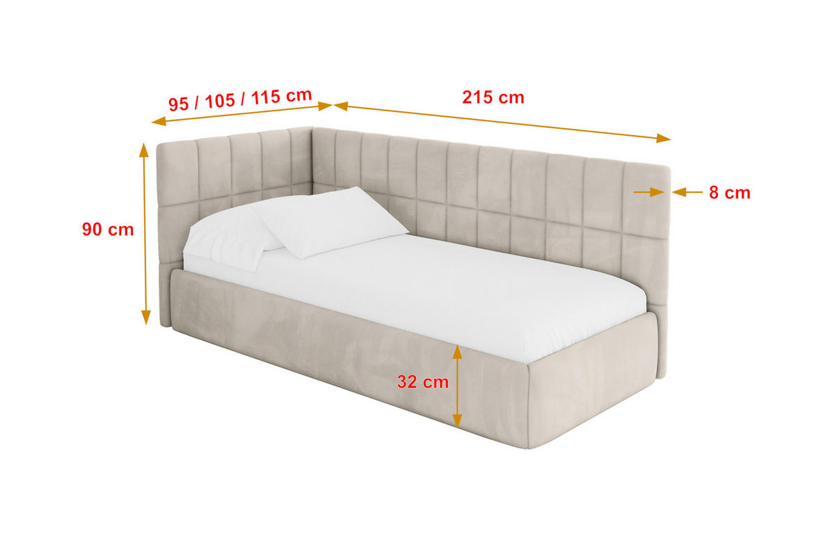 EINZELLBETT Jugendbett mit Bettkasten, Rechts - TULY 100x200 Beige - Sandfarben, Holzwerkstoff/Textil (100/200cm) - ALTDECOR
