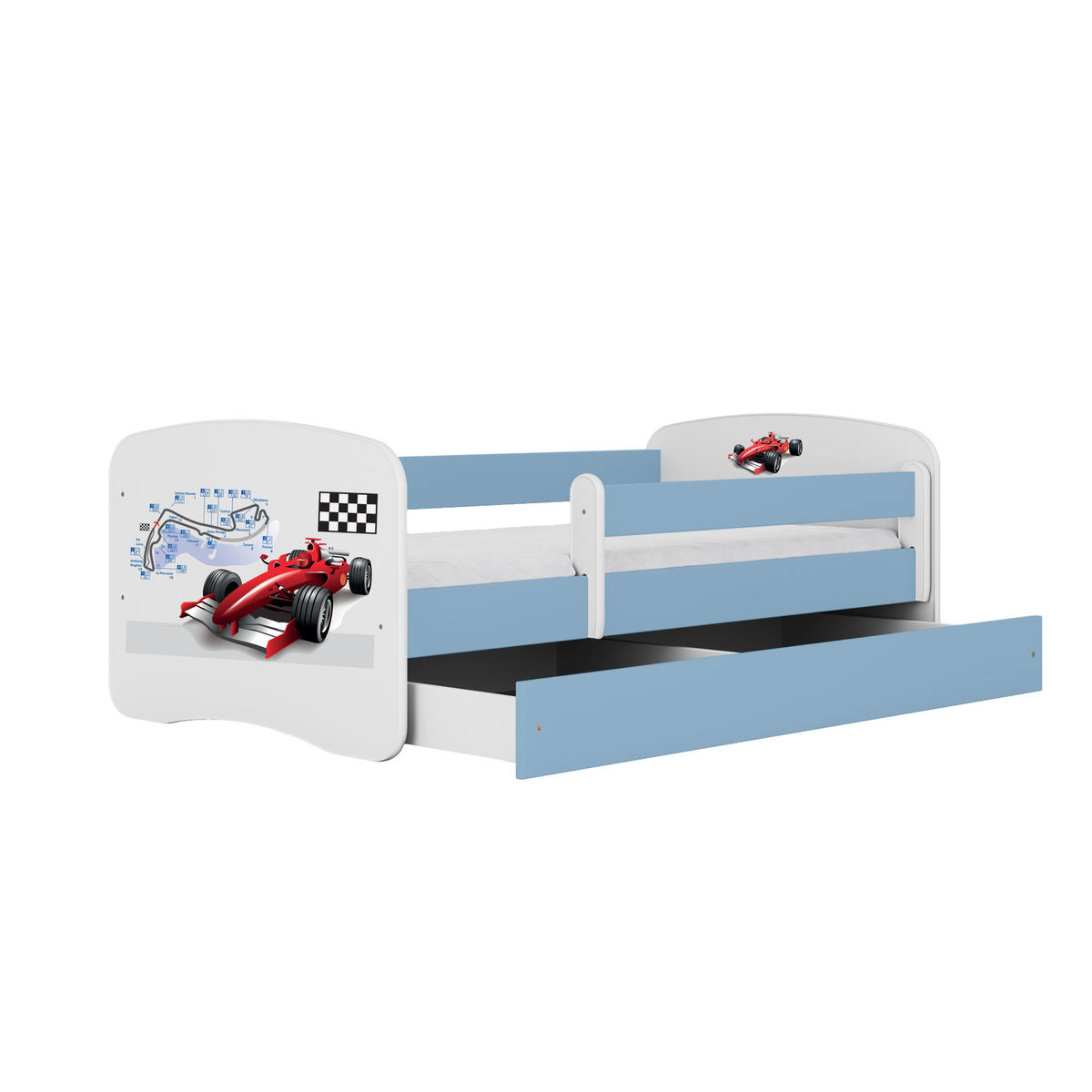KINDERBETT Formel 1 mit Schublade und Matratze 160/80 - Blau, Holzwerkstoff (80/160cm) - RAUMHIRSCH FURNITURE