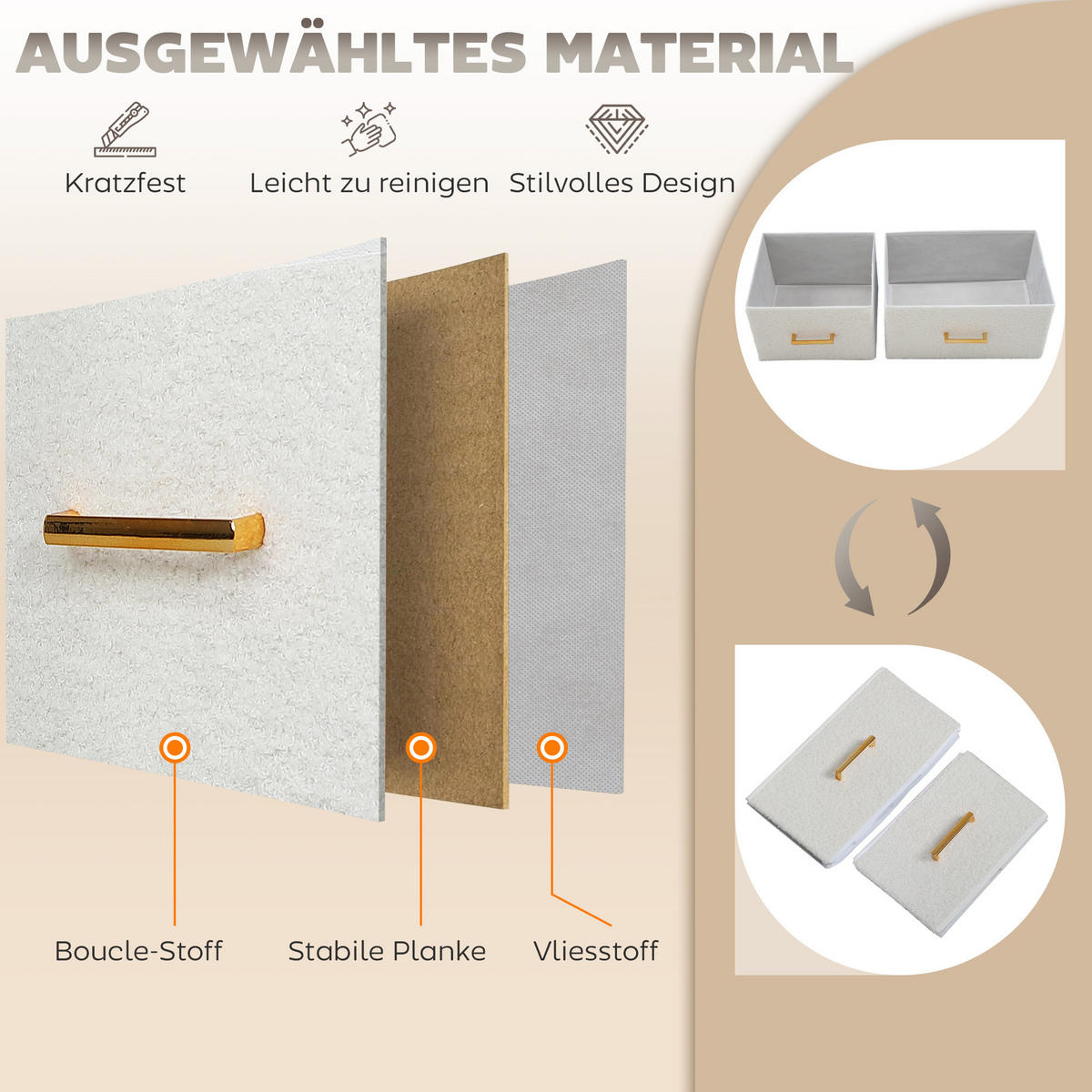 KOMMODE Sideboard mit 9 Stoffschubladen, Schubladenschrank mit Arbeitsplatte - Weiß, Karton (30/99/100cm) - HOMCOM