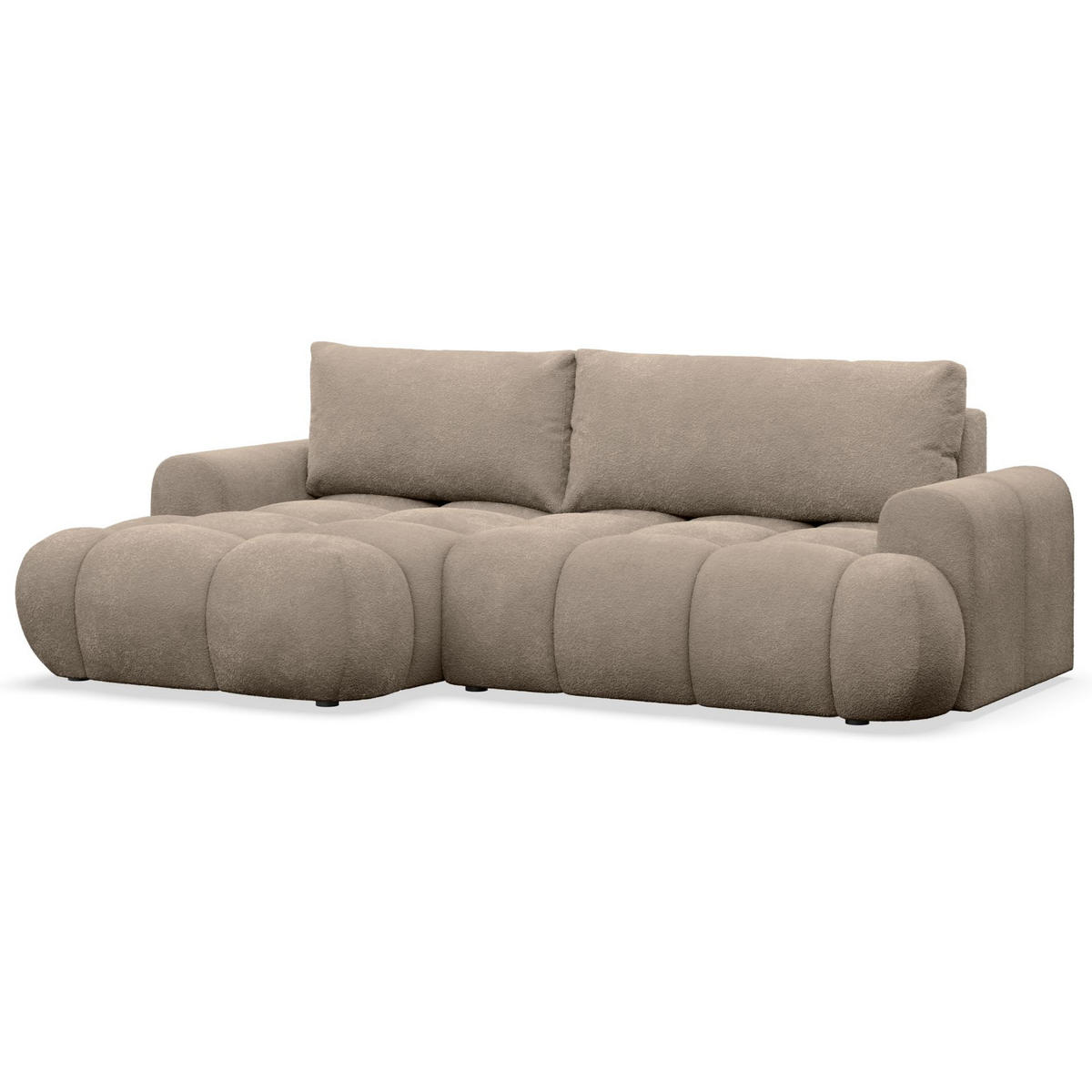 ECKSOFA Ombo Mini, Dunkelbeige Bouclé, linksseitig - Beige/Schwarz, Kunststoff/Textil (256/155cm) - Selsey