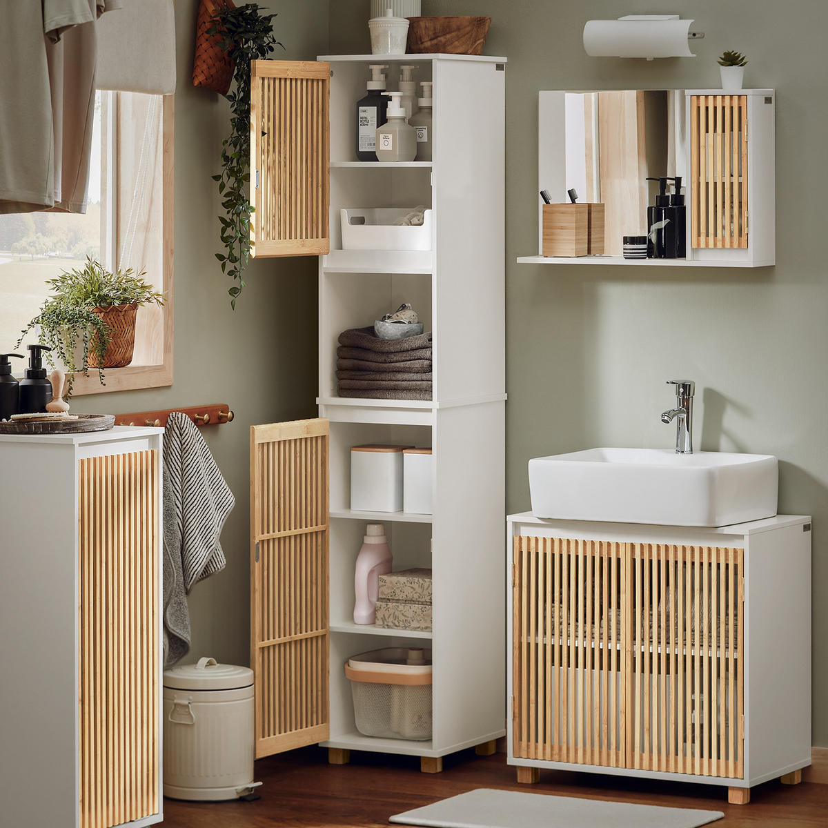 HOCHSCHRANK Weiß - Weiß/Naturfarben, Holz/Holzwerkstoff (33/165/33cm) - SoBuy
