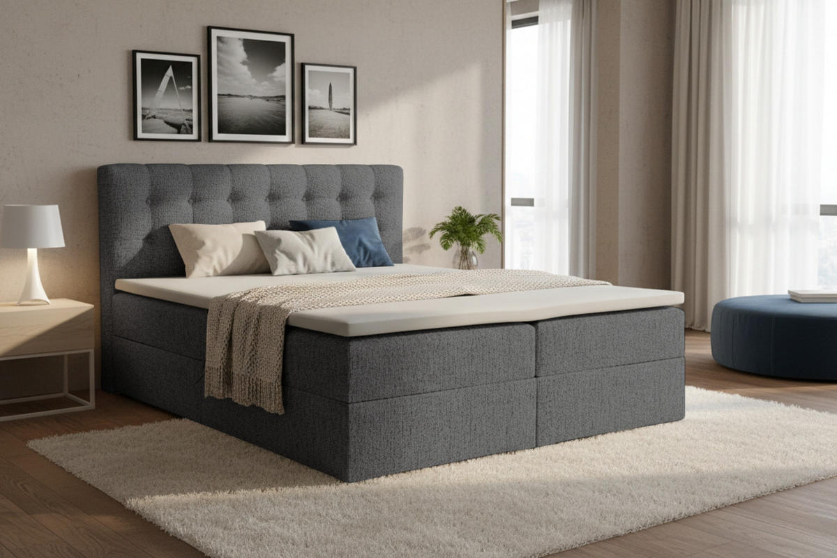 BOXBETT CINDY 140/200 in Stoff Anthrazit H3 - Anthrazit, Holz/Holzwerkstoff (140/200cm) - Deine Möbel 24