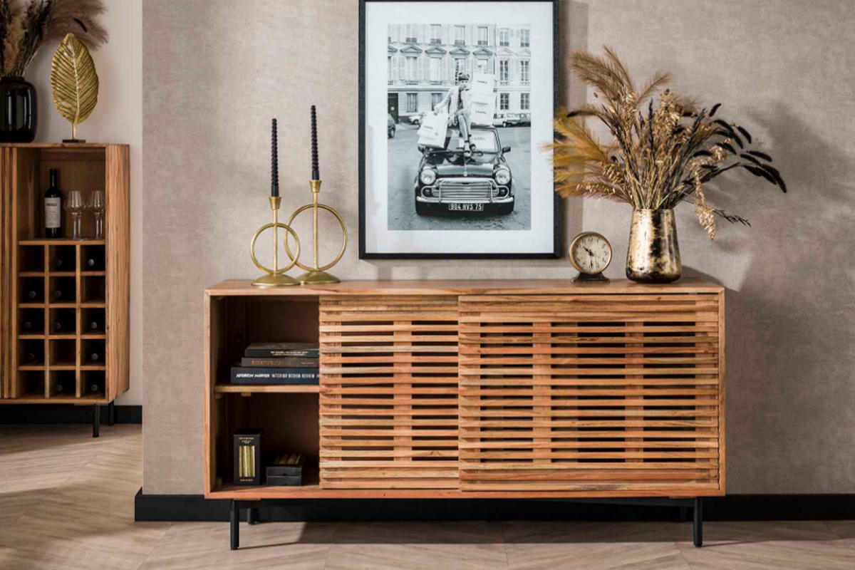 SIDEBOARD ELDA Braun Akazie - Schwarz/Braun, Holz/Metall (150/76/45cm) - KAWOLA