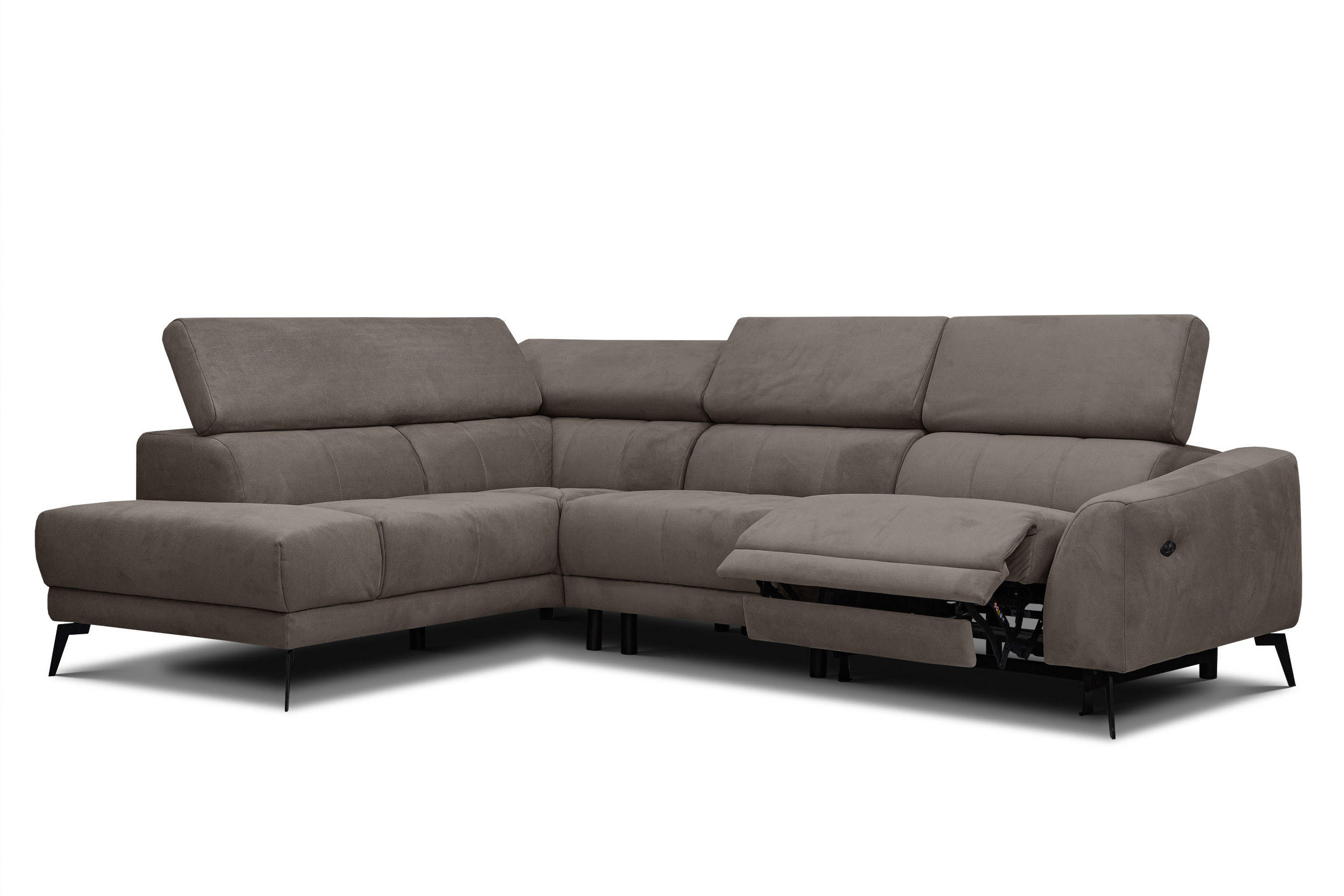 ECKSOFA LARS 5-Sitzer, 1 Relax, verstellbare Kopfstützen, taupe - Taupe/Schwarz, Holzwerkstoff/Textil (284/201cm) - Courtois Laville