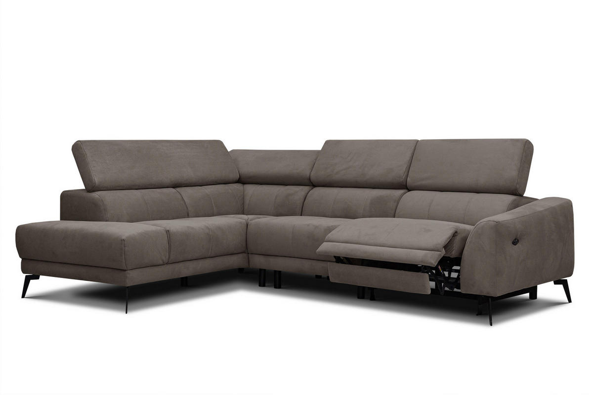 ECKSOFA LARS 5-Sitzer, 1 Relax, verstellbare Kopfstützen, taupe - Taupe/Schwarz, Holzwerkstoff/Textil (284/201cm) - Courtois Laville