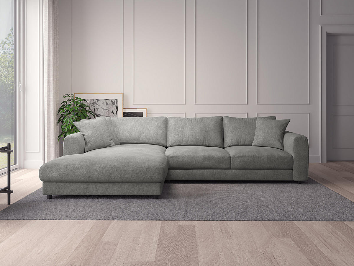 ECKSOFA mit Longchair - Schwarz/Grau, Kunststoff/Textil (286/183cm) - home24