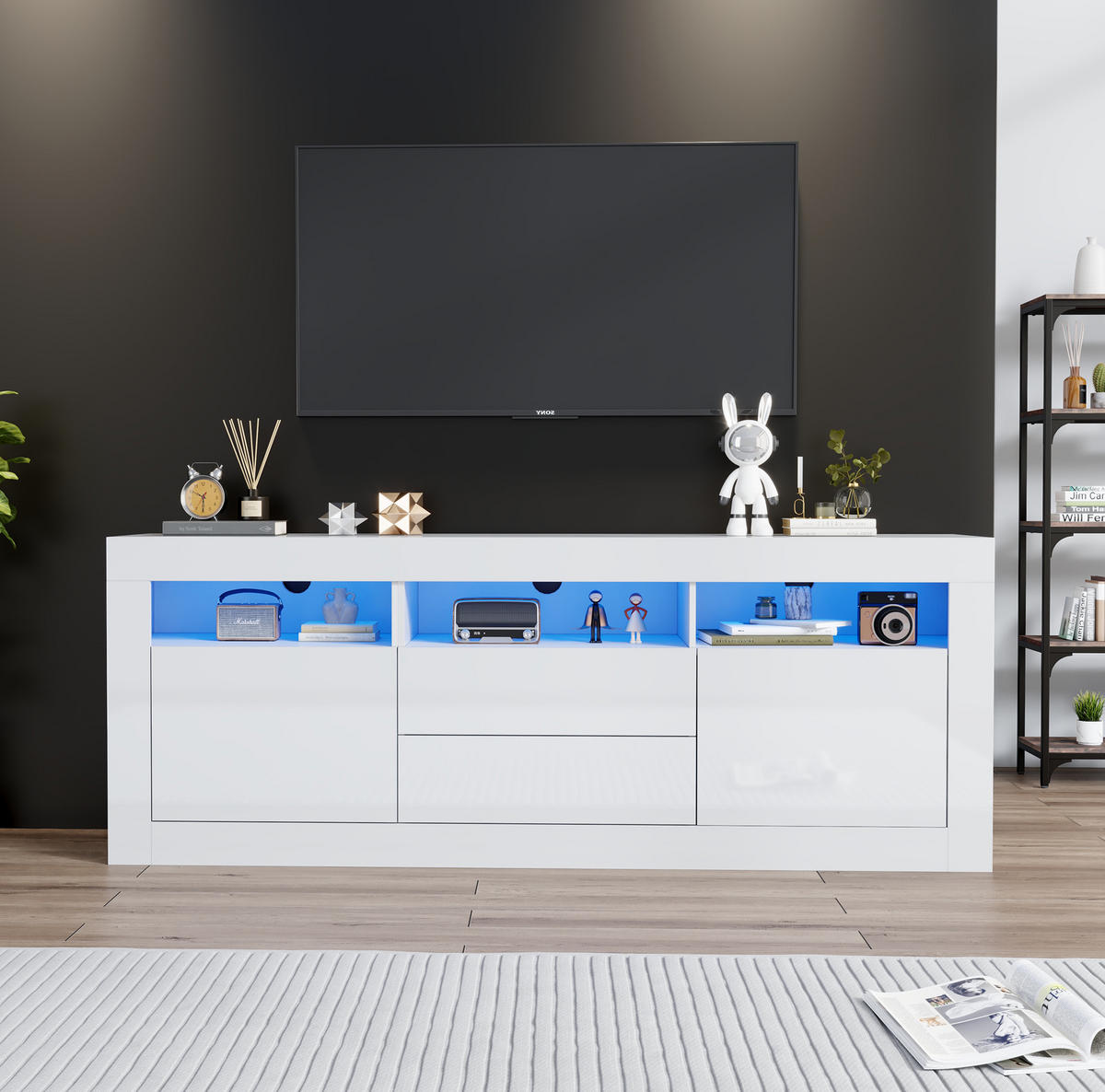 TV-SCHRANK mit Weiß Hochglanzfront, LED und Stauraum 160/35/60 cm - Weiß, Holzwerkstoff (160/60/35cm) - Redom