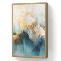 NÁSTĚNNÁ LAMPA S AKUMULÁTOREM Abstraktní - umění - zlatá - modrá 40x60 cm - tyrkysová, kompozitní dřevo (40/60/8cm) - OnlyWow