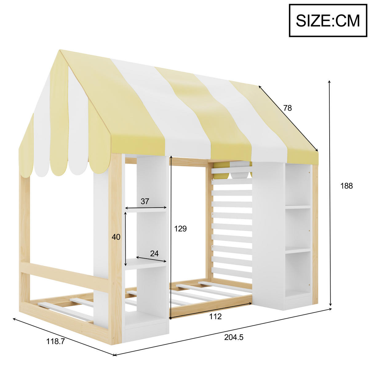 HAUSBETT 90/200 cm mit Himmelbett und Stauraum, DE-41618, in Holzfarbe/Weiß - Naturfarben/Weiß, Holzwerkstoff (90/200cm) - ComfortXL