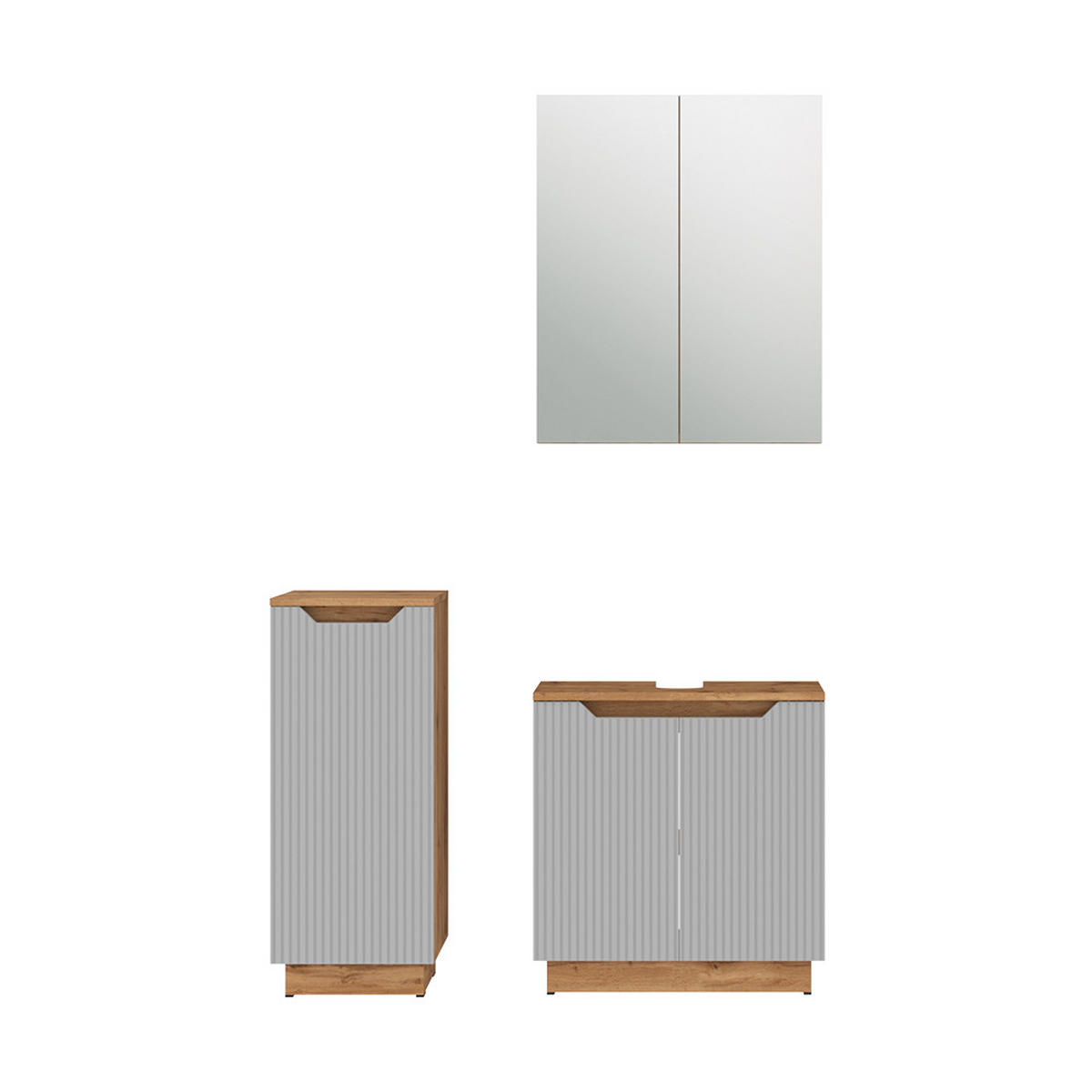 BADMÖBEL-SET Lotta Eiche/grau gestreift 3 Teile - Grau, Holzwerkstoff (59.8/62.1/32cm) - Vicco