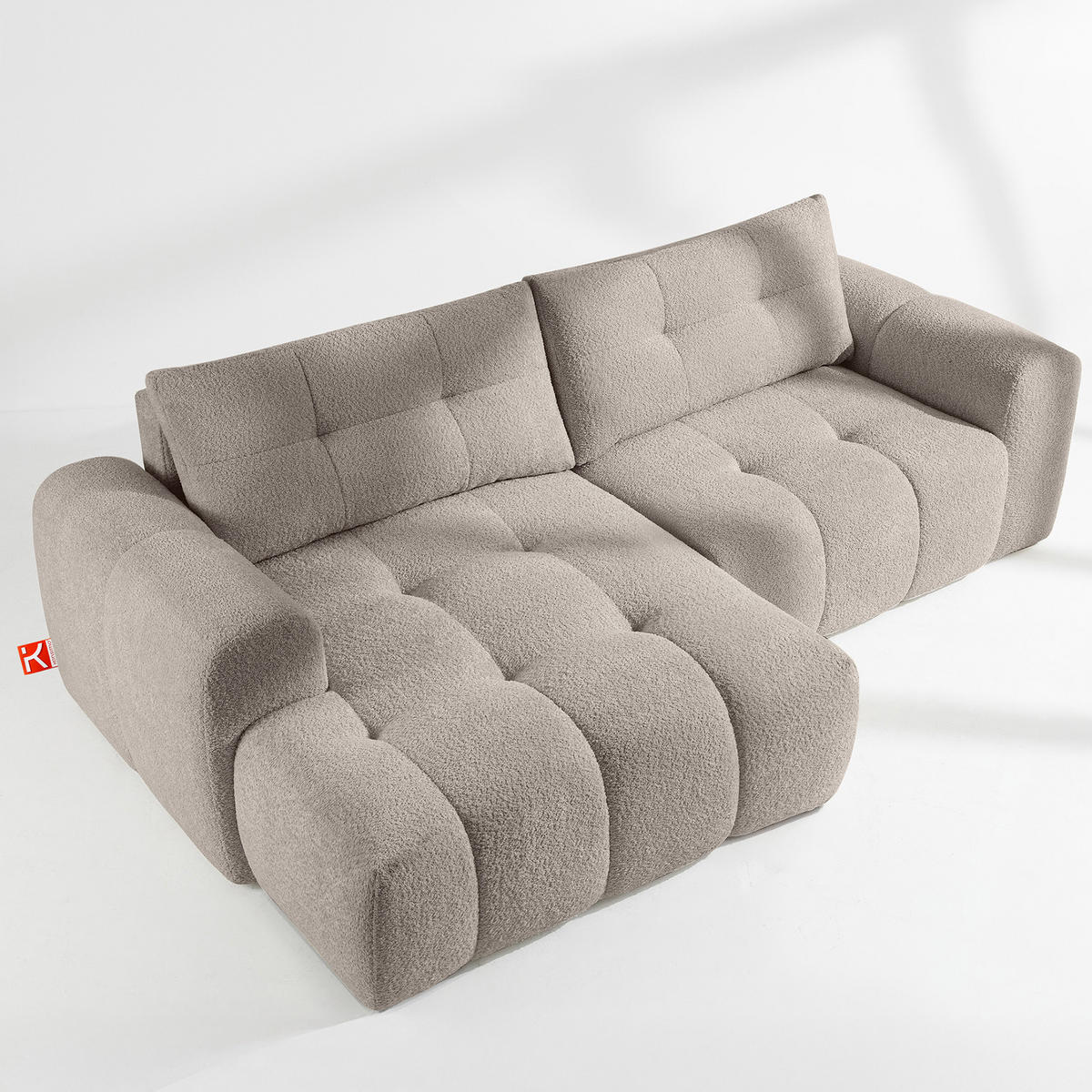ECKSOFA MIT HOCKER RAVIA, Bouclé, Grau - Grau, Holz/Textil (96/50cm) - KONSIMO®