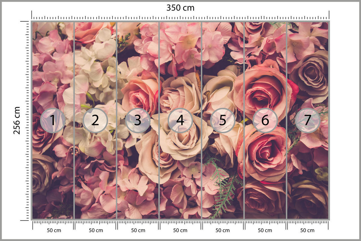 FOTOTAPETE für Schlafzimmer Pinke Rosen Boho Blumen 350x256 - Beige/Violett, Papier (350/256cm) - Muralo