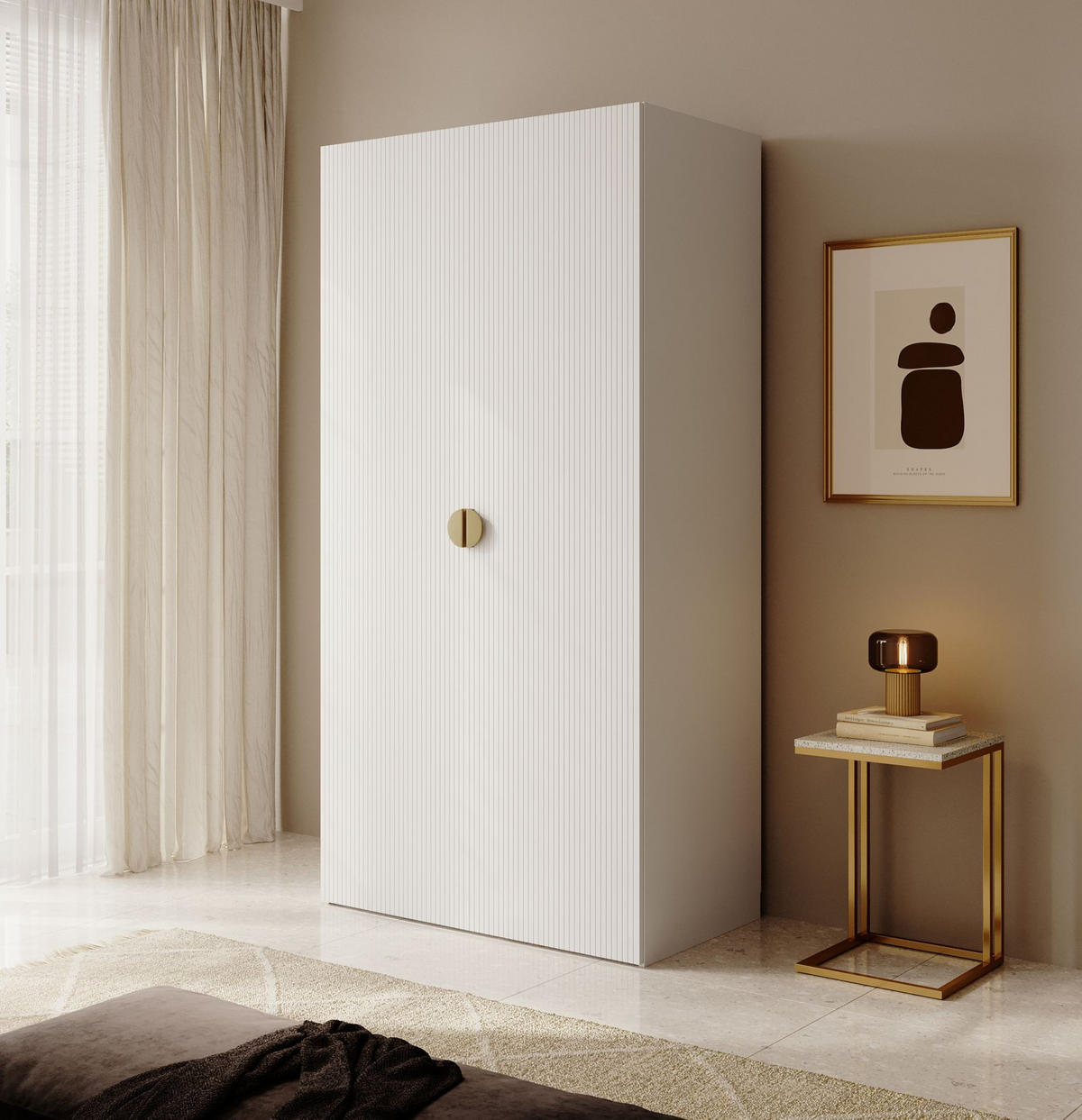 KLEIDERSCHRANK Moonir Weiß 100 cm - Goldfarben/Weiß, Holzwerkstoff/Metall (100/200.5/57cm) - Selsey
