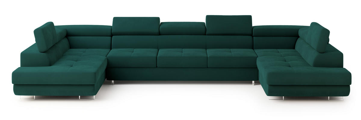 ROHOVÁ SEDAČKA ISOLANO zelená barva - stříbrná/zelená barva, kov/dřevo (408/202cm) - MASSENO