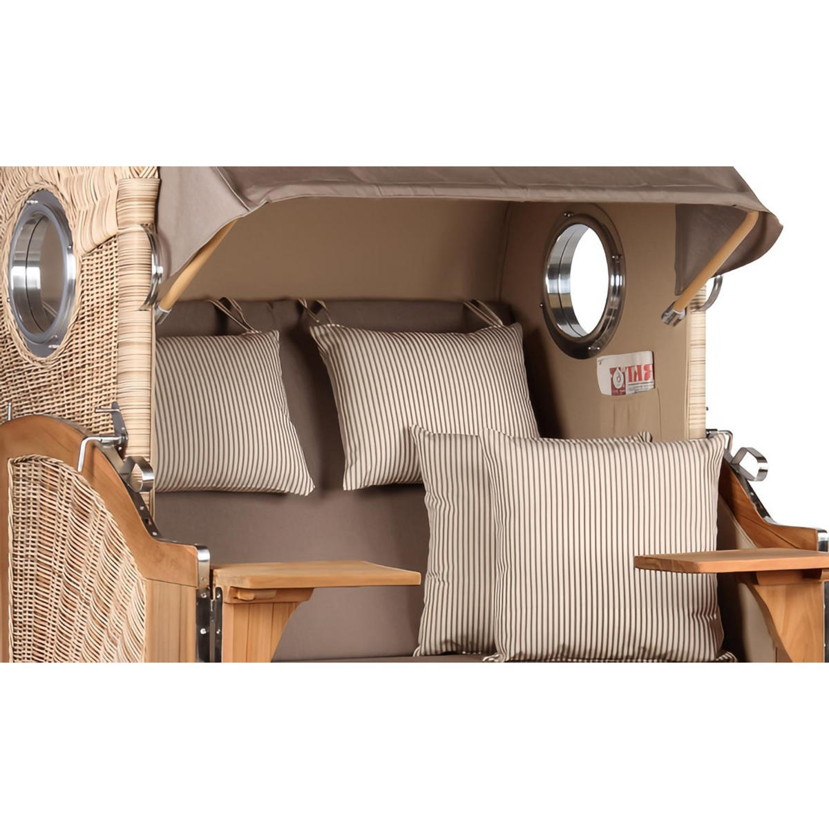 STRANDKORB Düne 2-Sitzer Teak Shell - Taupe/Braun, Holz/Metall (125/170/80cm) - Mr. Deko