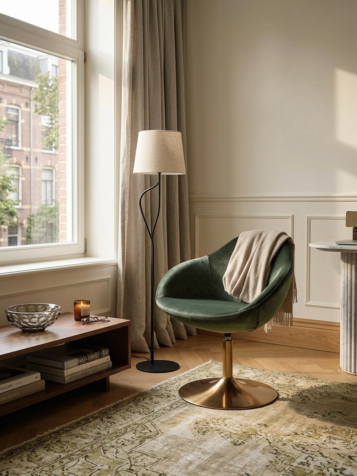 LOUNGESESSEL Samt mit 360° Drehfunktion, Grün 70x70x79 cm - Goldfarben/Grün, Textil/Metall (70/79/70cm) - KADIMA DESIGN