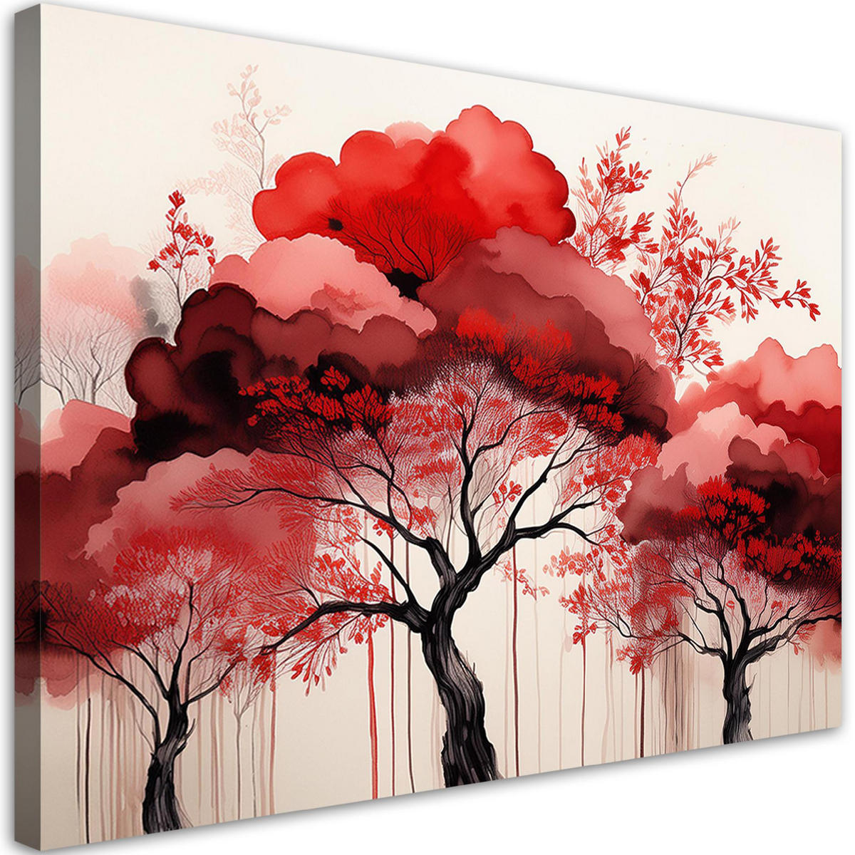 WANDBILD rote landschaft wald bäume - Rot, Textil (60/40cm) - Feeby