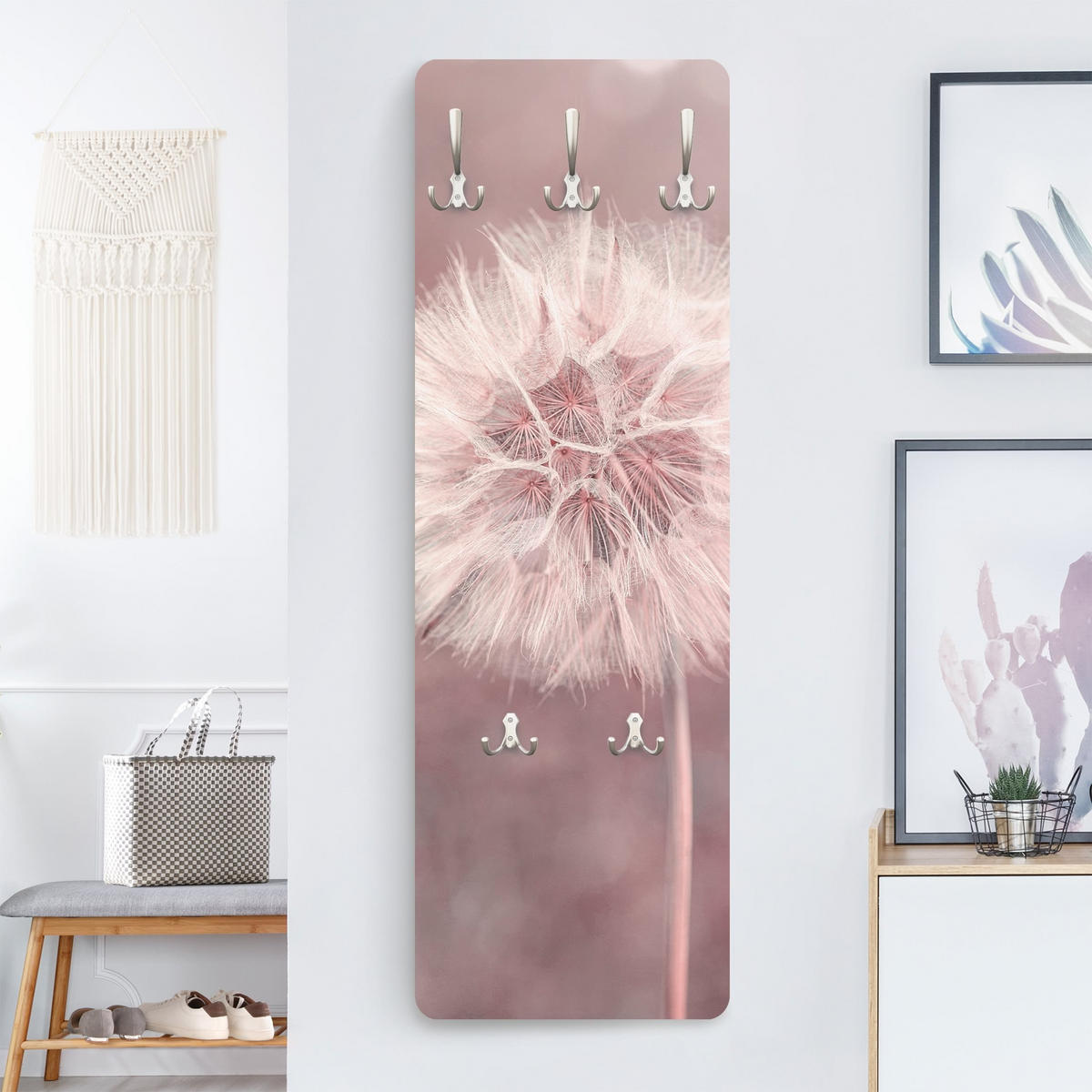 WANDGARDEROBE - Pusteblume Bokeh rosa 34/105 cm - Rosa, Holzwerkstoff (34/105/1.6cm) - Bilderwelten