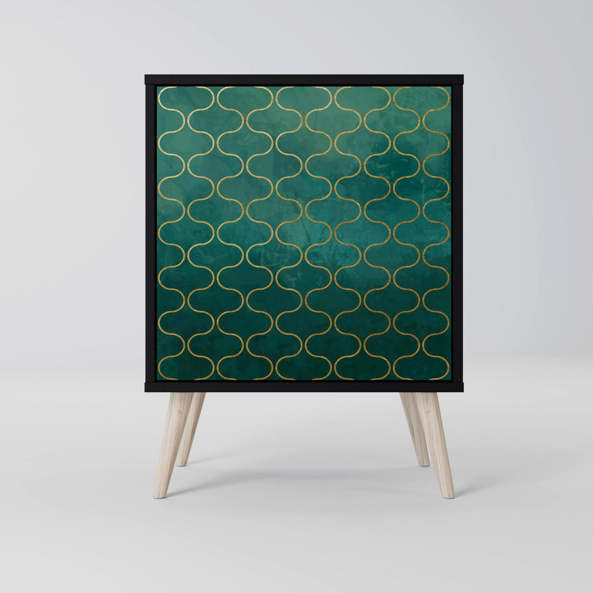 SIDEBOARD TESSELATED GREENERY, Schwarz, 57,5x42x70,5 cm, Schwarze Metall-Sternfüße - Multicolor/Schwarz, Holzwerkstoff/Metall (57.5/70.5/42cm) - SpaceRebels
