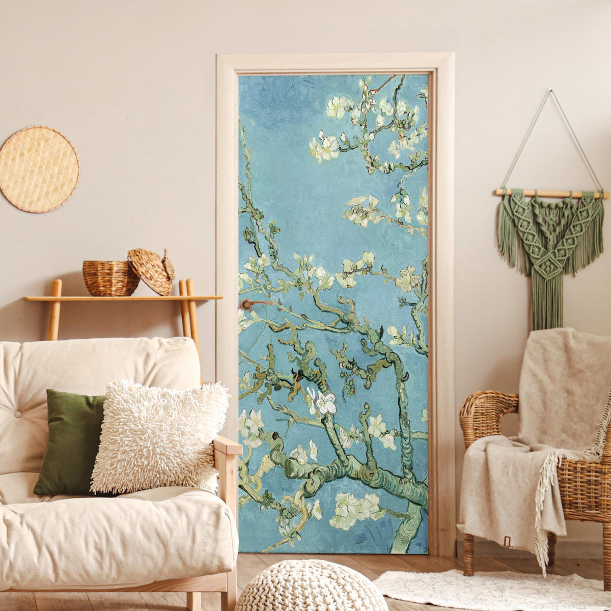FOTOTAPETE Tür - Mandelblüte - Van Gogh - Kunst 85x205 cm - Pastellblau, Kunststoff (85/205cm) - MuchoWow