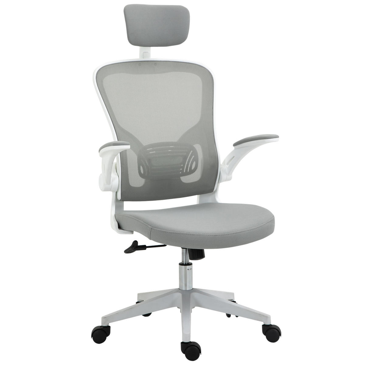 BÜROSTUHL DE-05106 Ergonomisch mit Netzrücken, Kopfstütze & Wippfunktion Grau - Grau, Kunststoff (64/122/65cm) - ComfortXL
