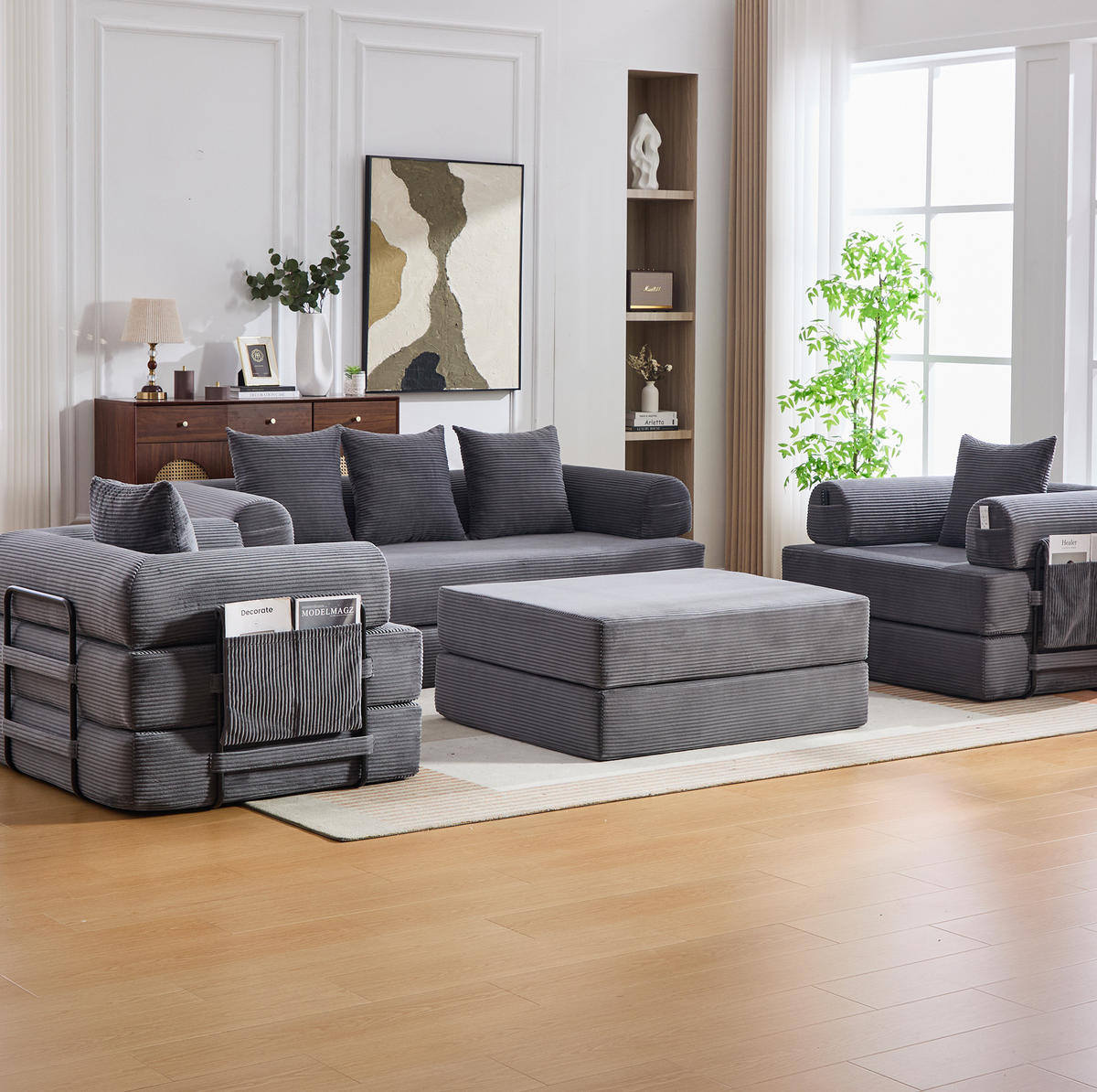 SOFA modular 3-tlg. 200 x 94 x 67 cm Cord Dark Gray - Dunkelgrau, Kunststoff (190/67/312cm) - Meubliv