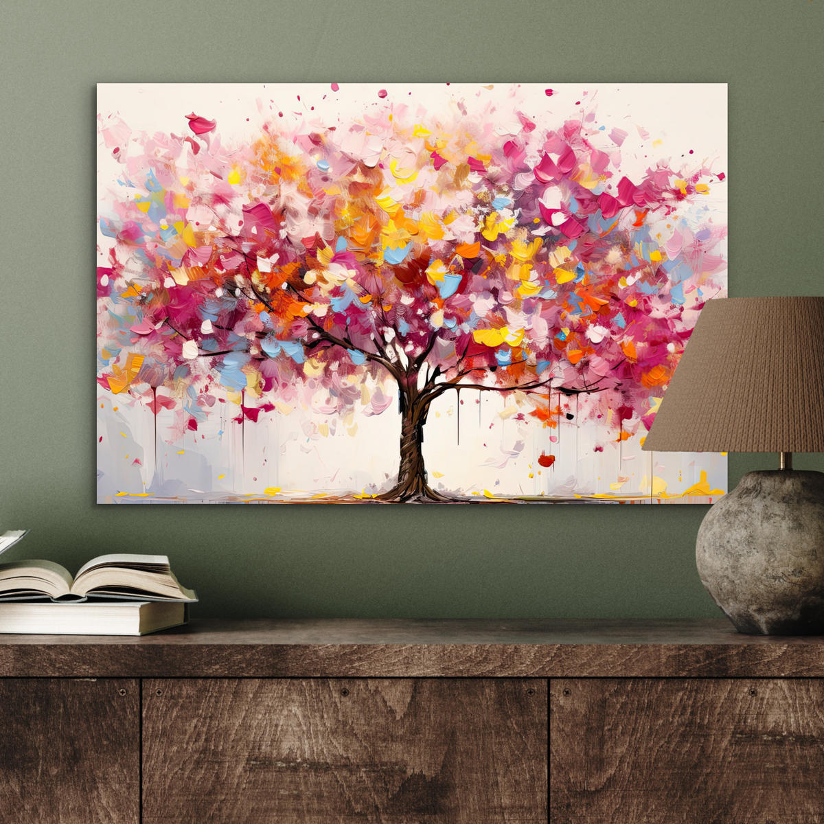 METALLBILD Aquarell - Baum - Kunst - Abstrakt 60x40 cm - Multicolor, Metall (60/40cm) - MuchoWow