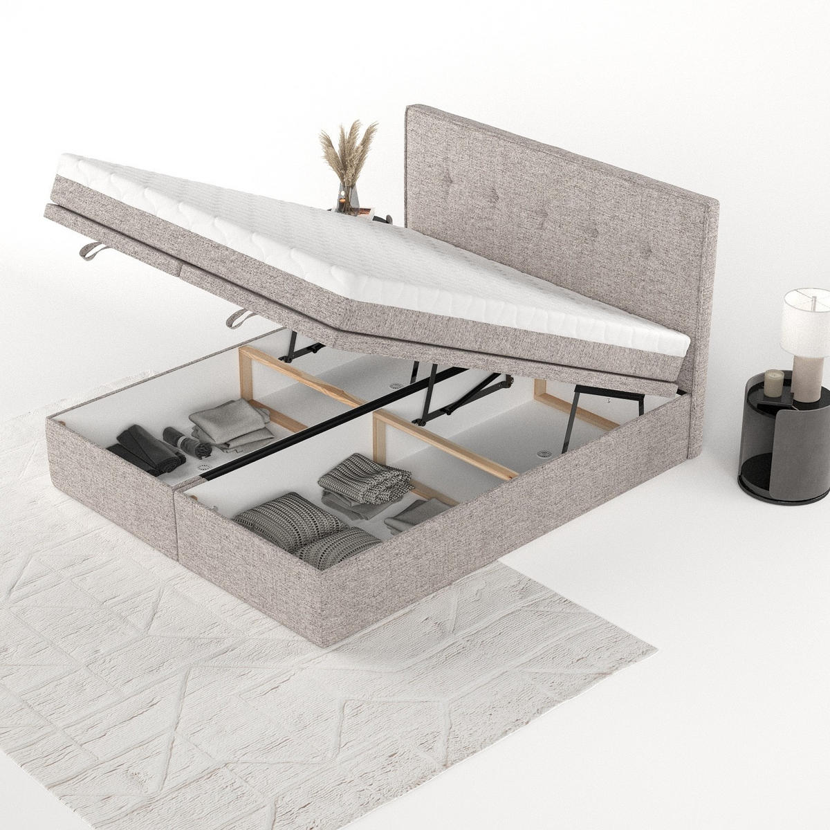 BOXBETT Arivo 180/200 cm Beige im Neve Stoff - Beige/Schwarz, Holz/Holzwerkstoff (180/200cm) - AltaBeds