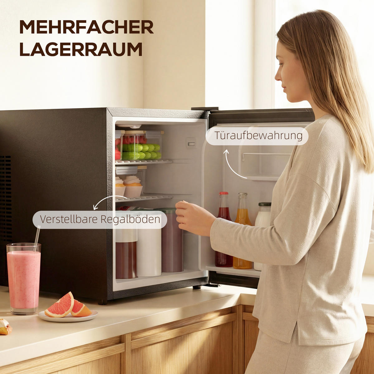 MINI-KÜHLSCHRANK 44l Schwarz 43/51/51,30 cm - Schwarz, Metall (49/51.3cm) - HOMCOM