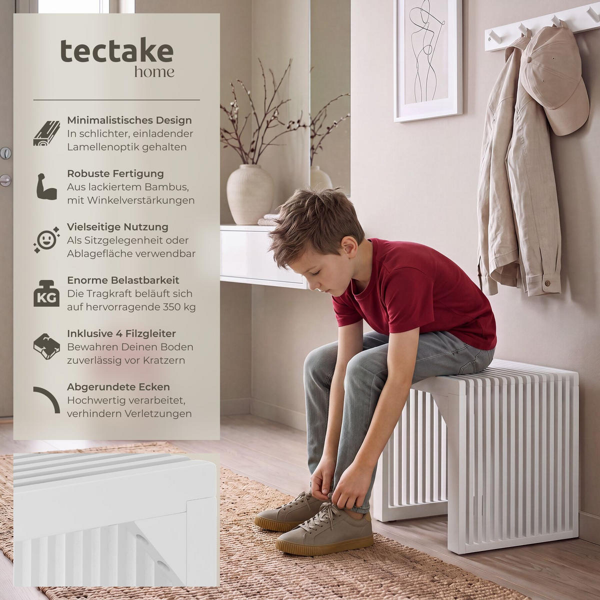 HOCKER Ribb, Belastbarkeit 350 kg, weiß - Weiß, Holz (45/43/35cm) - tectake