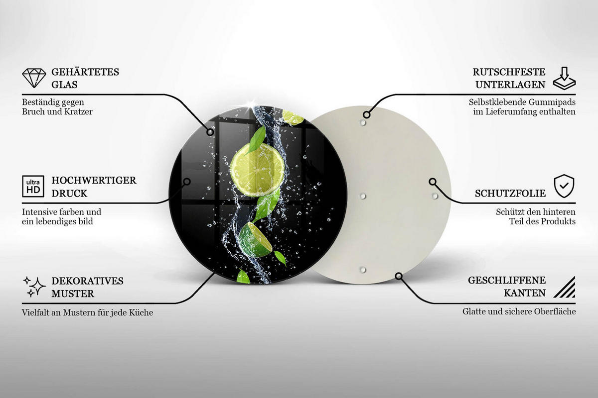 GLASPLATTE Ø 30 cm Saftige Limette im Wasser - Anthrazit, Glas (30/30cm) - Wallfluent