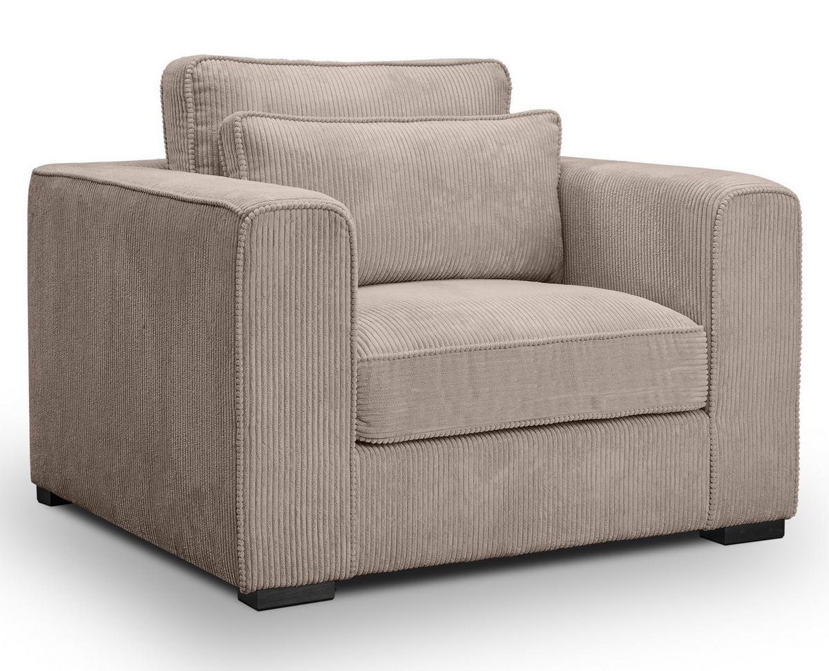 SESSEL beige-braun Cord, Loungesessel 120 cm, Wohnzimmersessel mit Wellenfederung - Schwarz/Braun, Holzwerkstoff/Kunststoff (120/92/112cm) - Inn.Furn