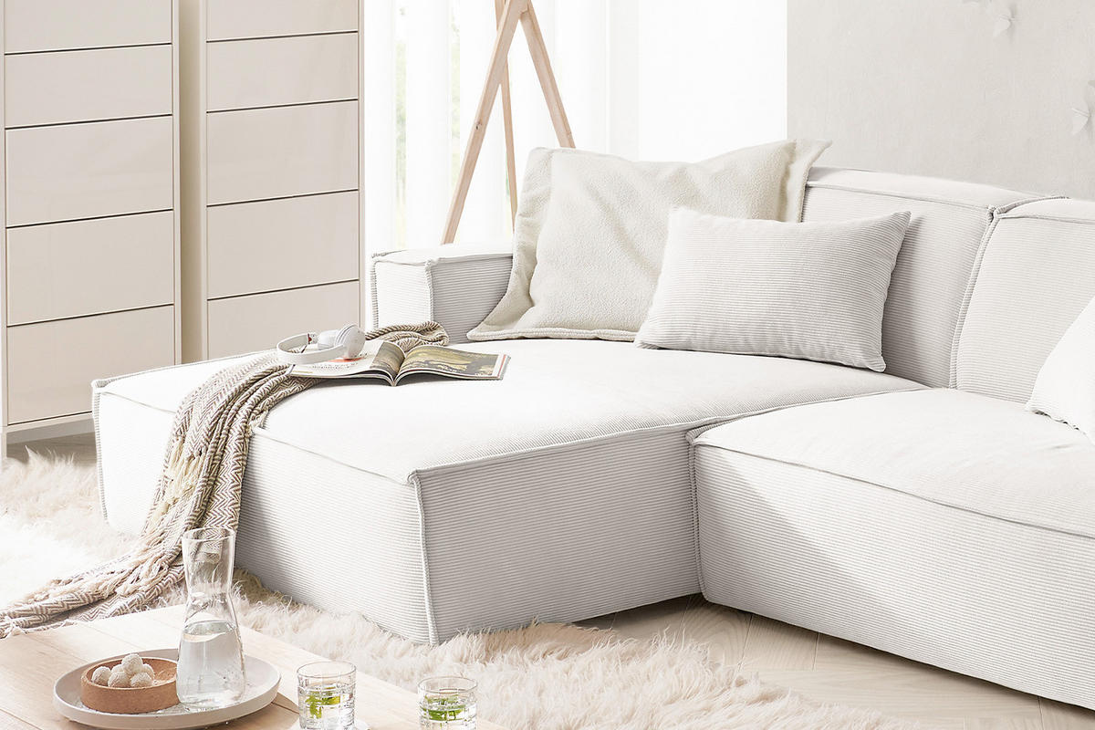 ECKSOFA SAMU Weiß Cord - Schwarz/Weiß, Textil (276/168cm) - KAWOLA
