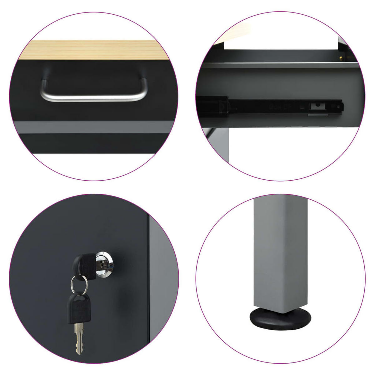 ARBEITSTISCH mit 5 Schubladen, 160/60/85 cm, aus Stahl, Schwarz - Schwarz, Metall (60/85/160cm) - vidaXL