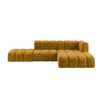 ECKSOFA Modulares In L-Form Mit Hocker, Velvet-Stoff Riviera, Senffarbe, Rechts, GRAND Mini - Gelb, Holz (295/179cm) - Kaiser Möbel