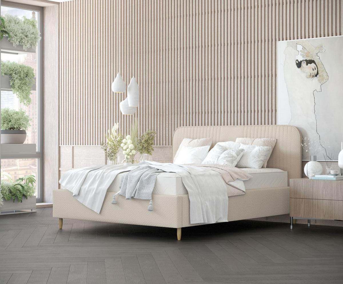 POLSTERBETT Livy Beige 120/200 cm im Chenille-Stoff - Beige/Naturfarben, Holz/Holzwerkstoff (120/200cm) - Maison de Reve