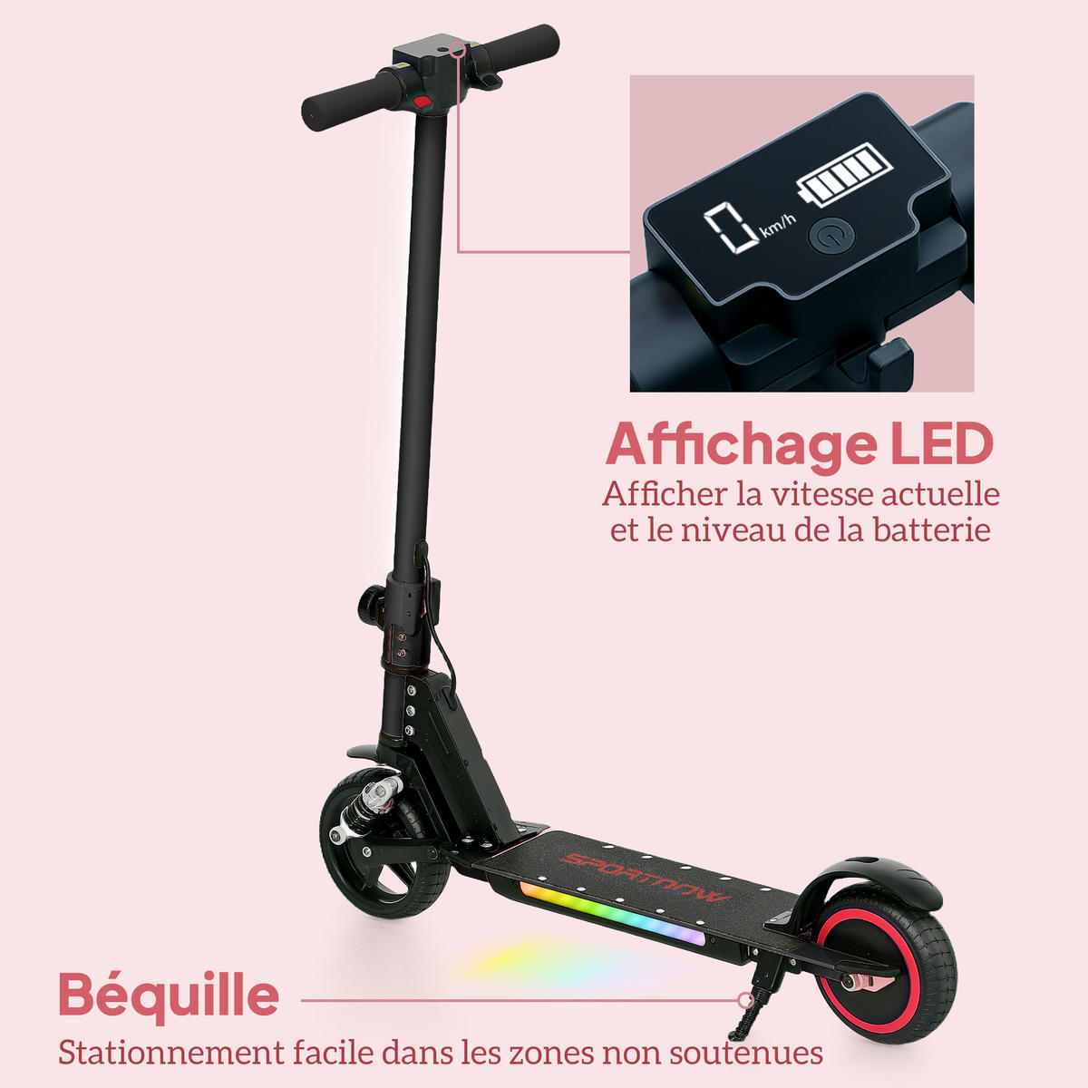 KINDERSCOOTER DE-16987 klappbar 120 W 10 km/h Pink - Schwarz, Metall (78/32/92cm) - ComfortXL